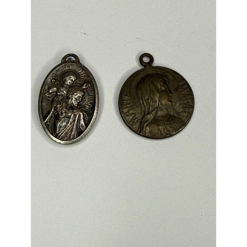 Vintage Catholic Medal Lot France Black Madonna St Christopher Sacred Heart